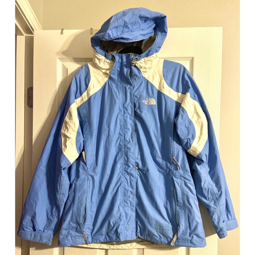 North Face Jacket Womens Large Full Zip Coat Hoodie Blue/white Outdoor Hyvent